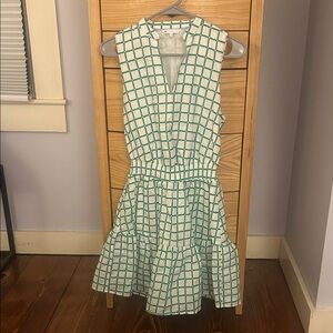 Southern Tide White Dress with Teal Grid Print - Londyn eyelet dress